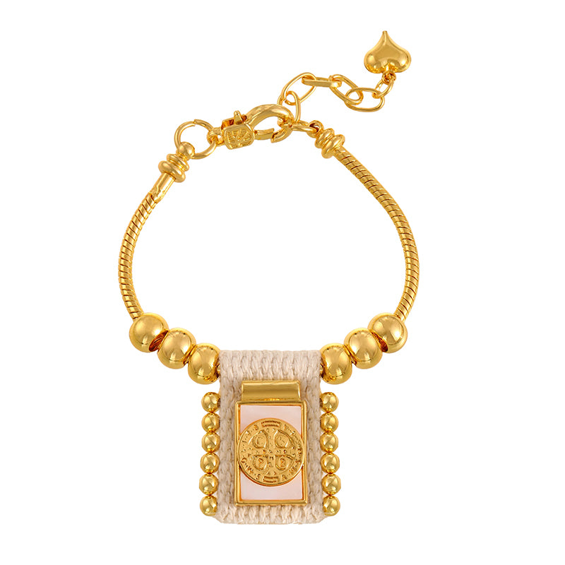 Gold 1 Square Seashell Religious Series Beaded Woven Bracelet