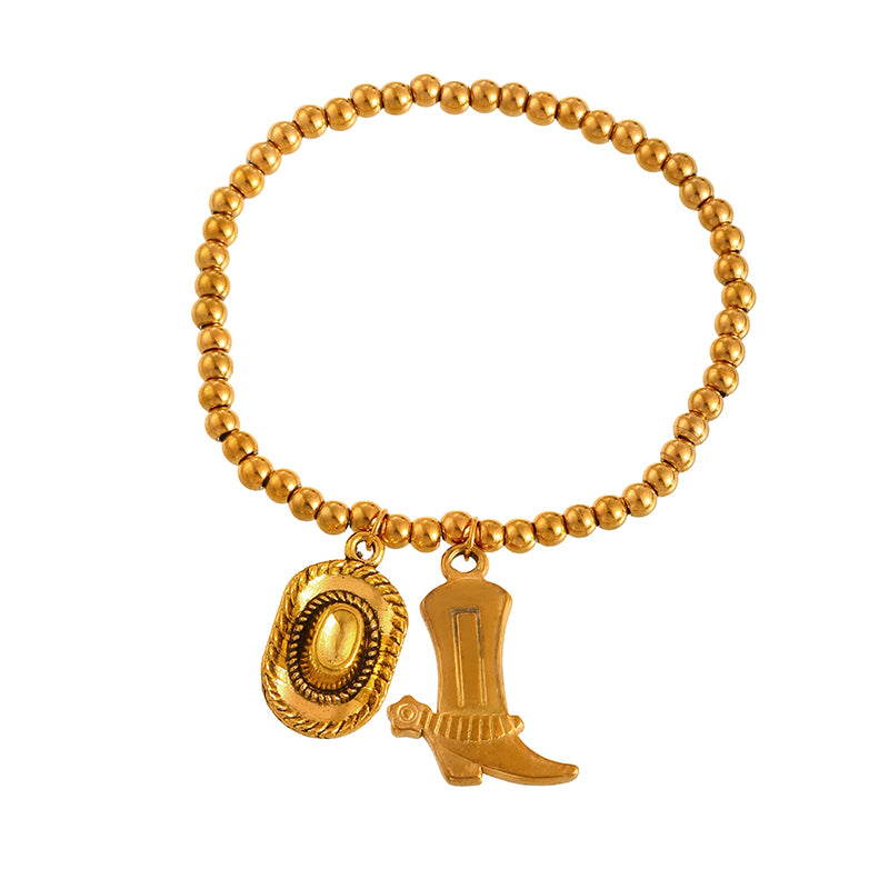 Gold 3 Titanium Steel Western Cowboy Series Beaded Bracelet