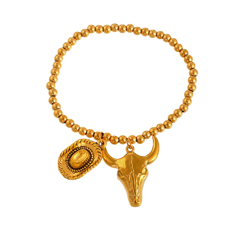 Gold 3 Titanium Steel Western Cowboy Series Beaded Bracelet