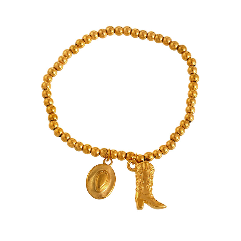 Gold 3 Titanium Steel Western Cowboy Series Beaded Bracelet