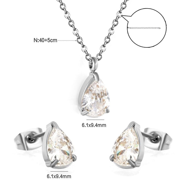 Set 2 Stainless Steel Diamond-encrusted Square Necklace And Earring Set