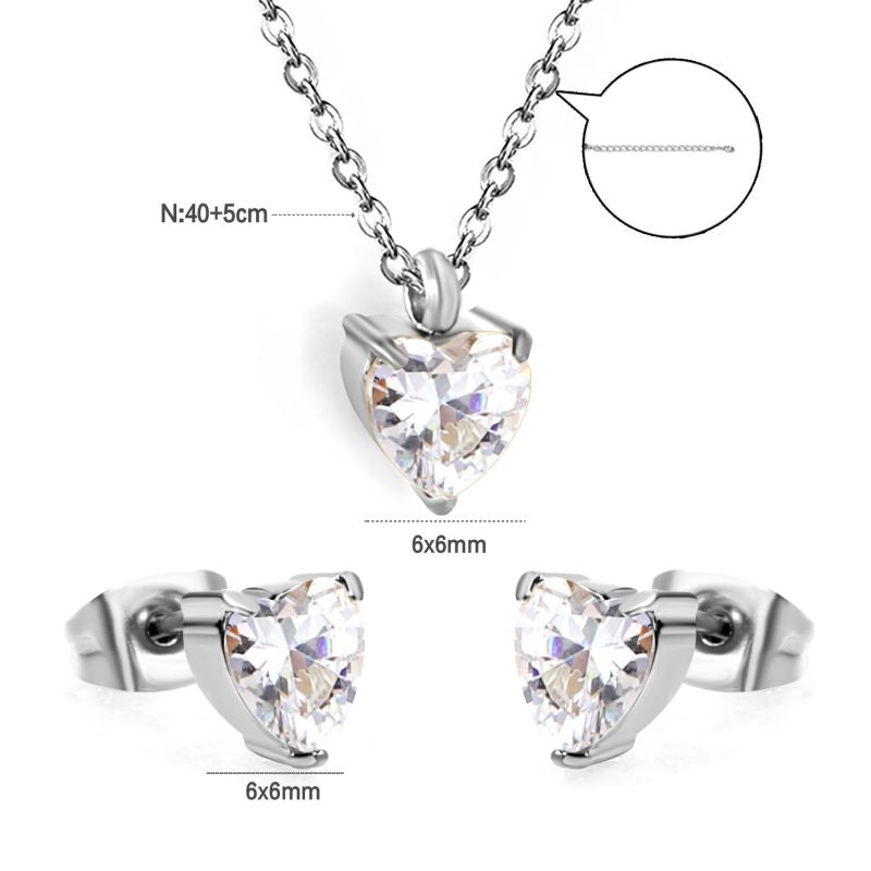 Set 2 Stainless Steel Diamond-encrusted Square Necklace And Earring Set