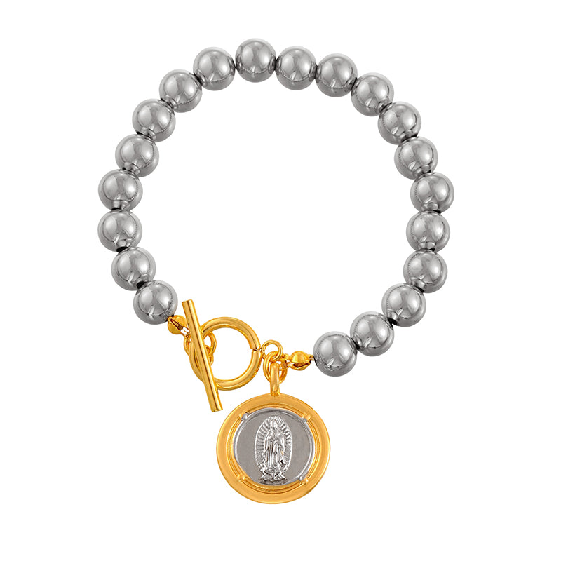 Gold 1 Copper Round Double-sided Portrait Ot Buckle Beaded Bracelet