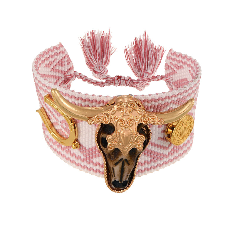 Gold Alloy Bull Head Braided Tassel Bracelet
