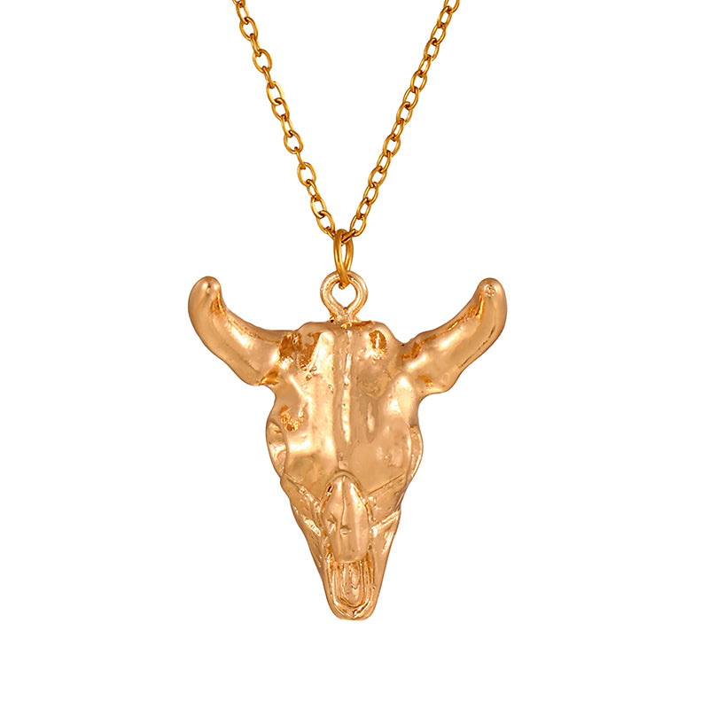 Gold 1 Titanium Steel Alloy Bull Head Necklace