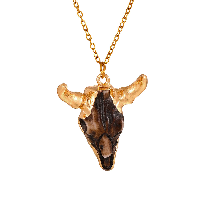 Gold 1 Titanium Steel Alloy Bull Head Necklace