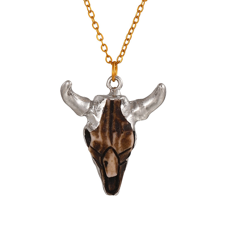 Gold 1 Titanium Steel Alloy Bull Head Necklace