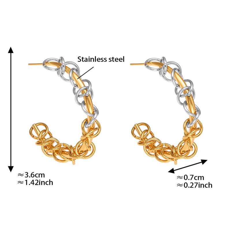 Two-tone Earrings Stainless Steel Wrapped C-shaped Earrings