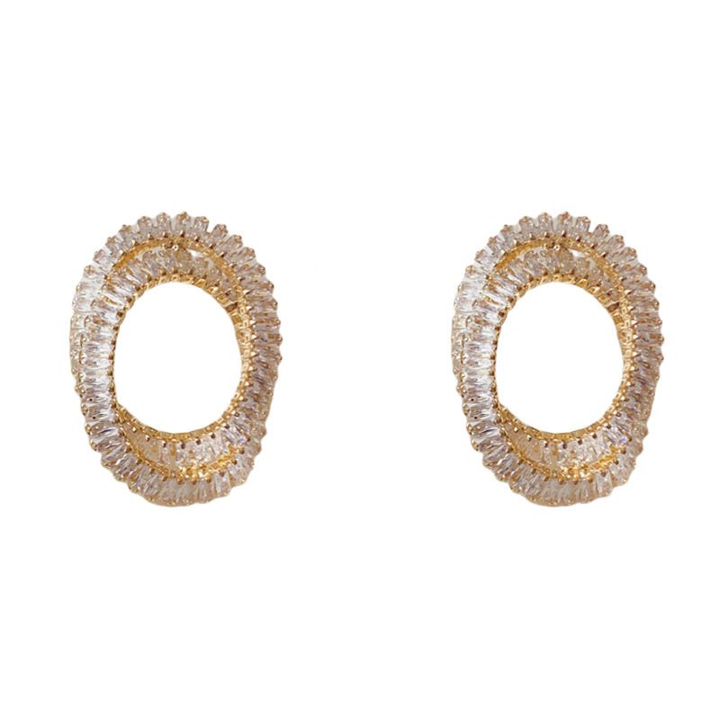 Gold-plated Full-diamond Irregular Oval Earrings (thickened With Real Gold Plating) Brass Full-diamond Irregular Oval Stud Earrings