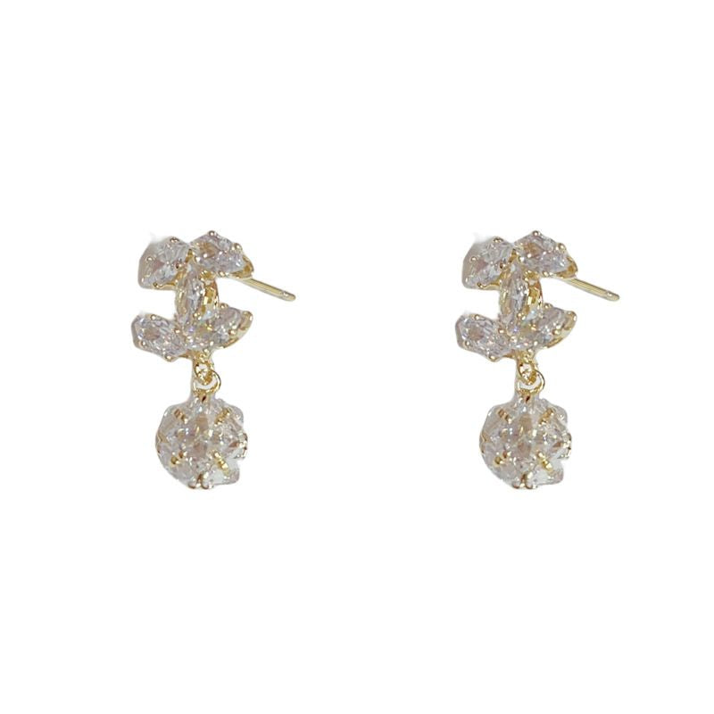 Gold-tone Zircon Chanel-style Cross-shaped Ball Earrings (thickened With Real Gold Plating) Copper Diamond-encrusted Irregular-shaped Earrings