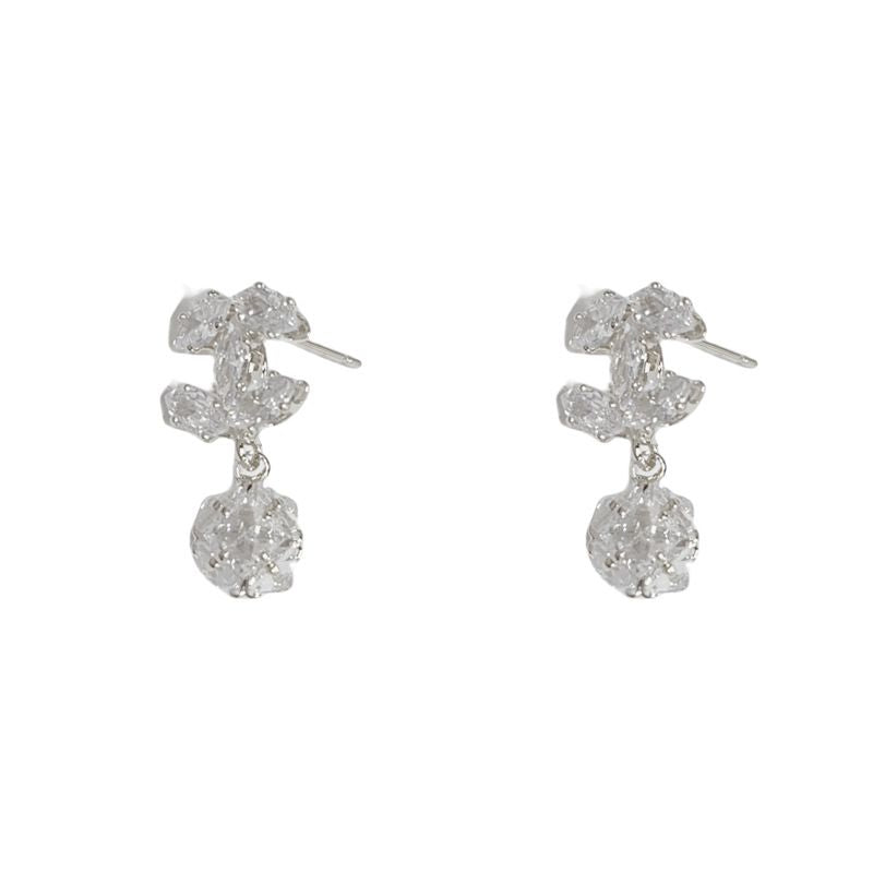 Gold-tone Zircon Chanel-style Cross-shaped Ball Earrings (thickened With Real Gold Plating) Copper Diamond-encrusted Irregular-shaped Earrings