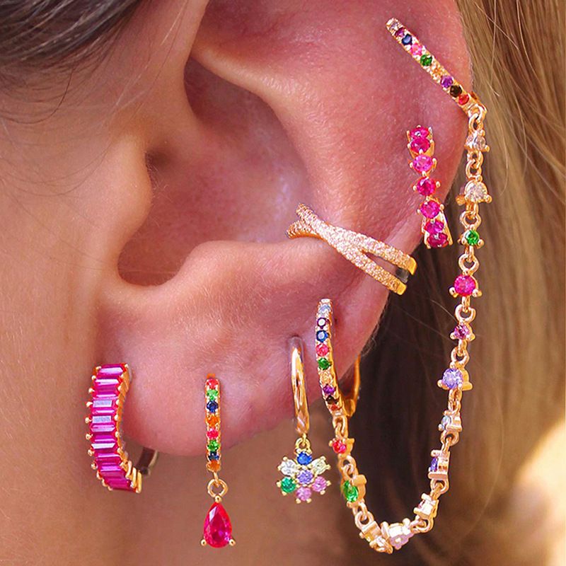 Gold Copper And Diamond Earring Set