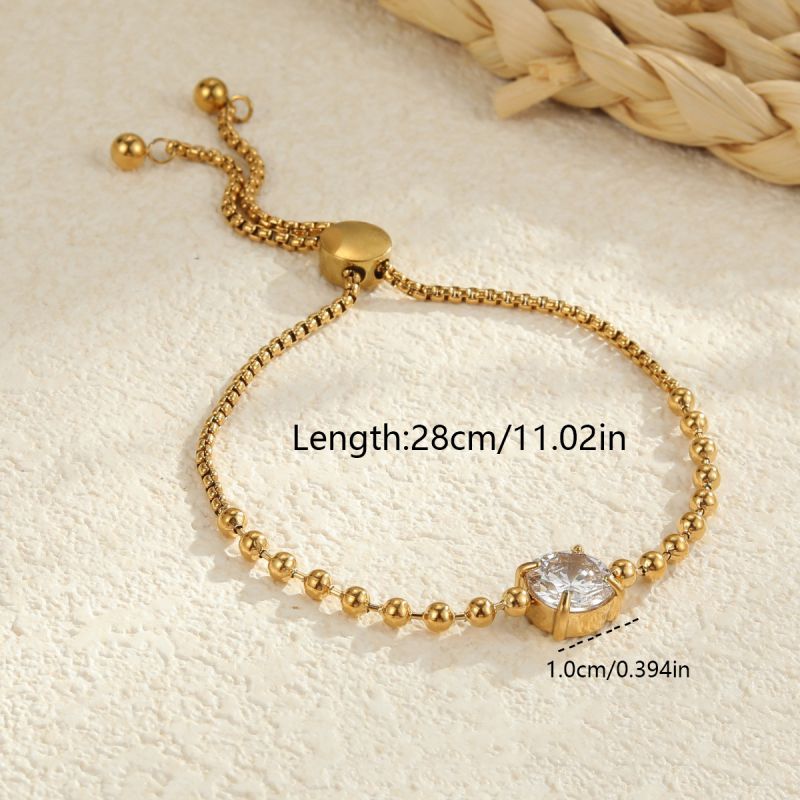 1 Circle Stainless Steel Diamond-encrusted Round Bracelet