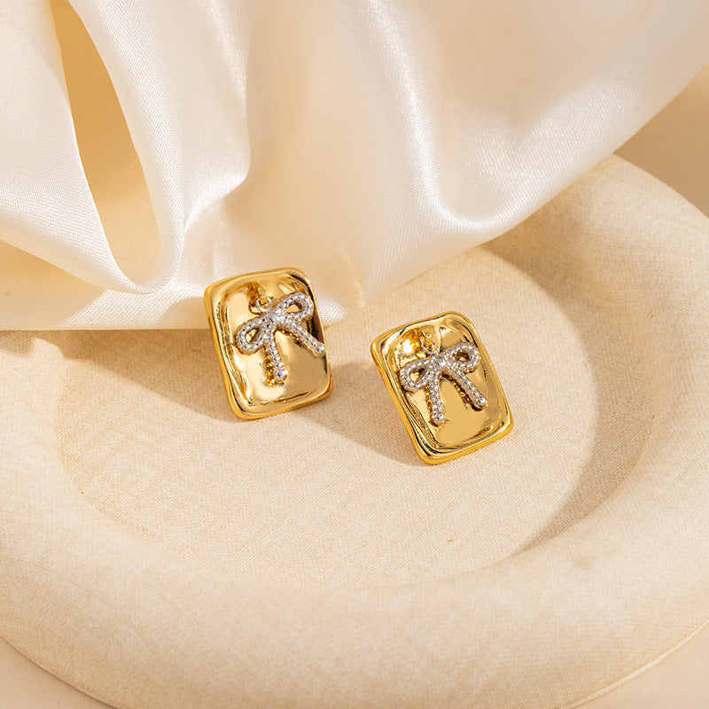 Steel Square Bow Earrings Titanium Steel Square Bow Earrings