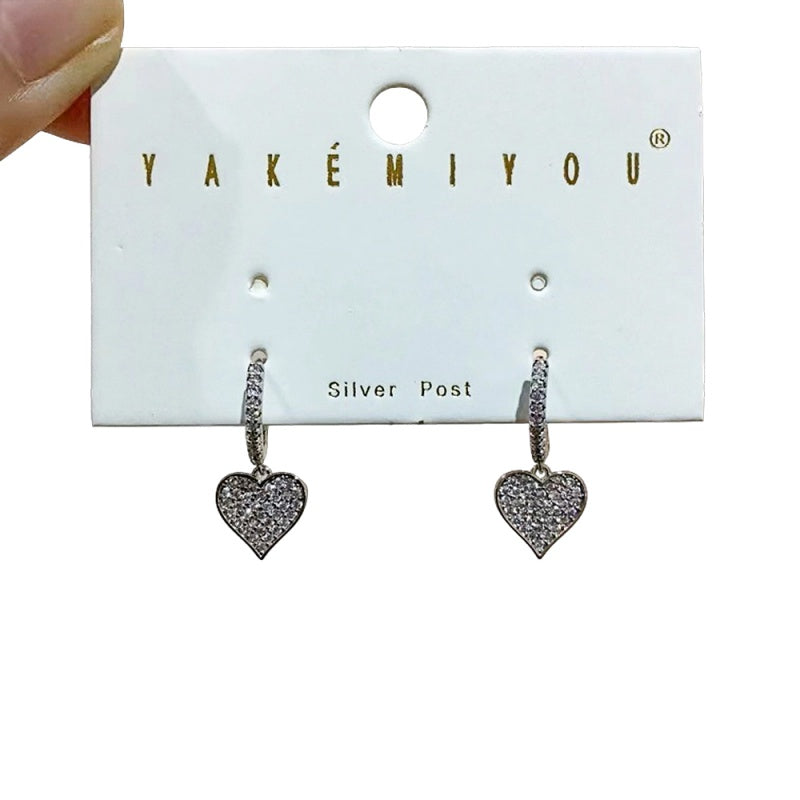 Gold Copper Heart-shaped Earrings Set With Zircon