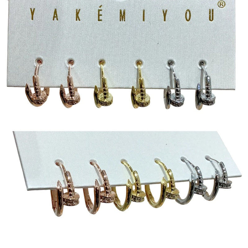 Gold 6-piece Set Of Copper Earrings With Zircon Studs