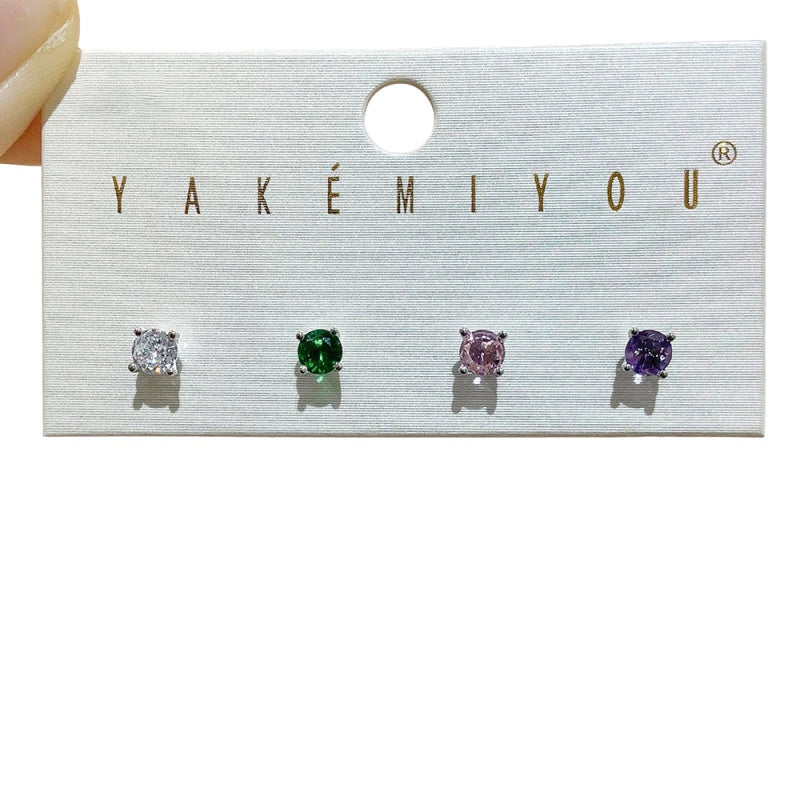 Silver 4-piece Set Of Copper-set Zircon Round Ear Cartilage Studs