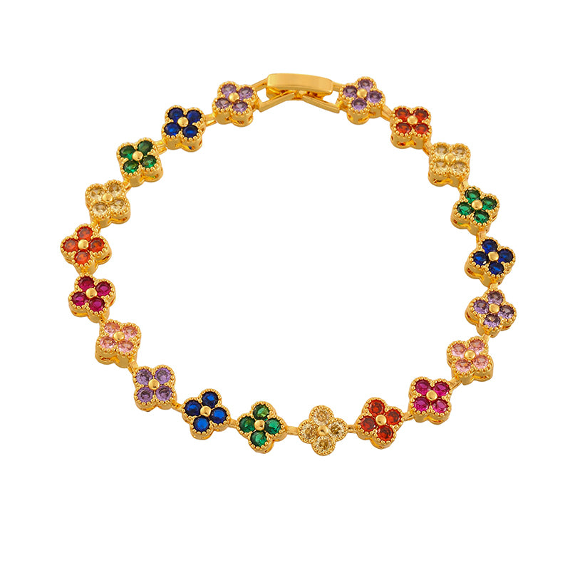 Color Copper-set Zircon Flower Clasp Bracelet