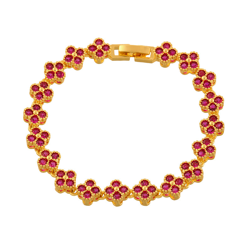 Color Copper-set Zircon Flower Clasp Bracelet