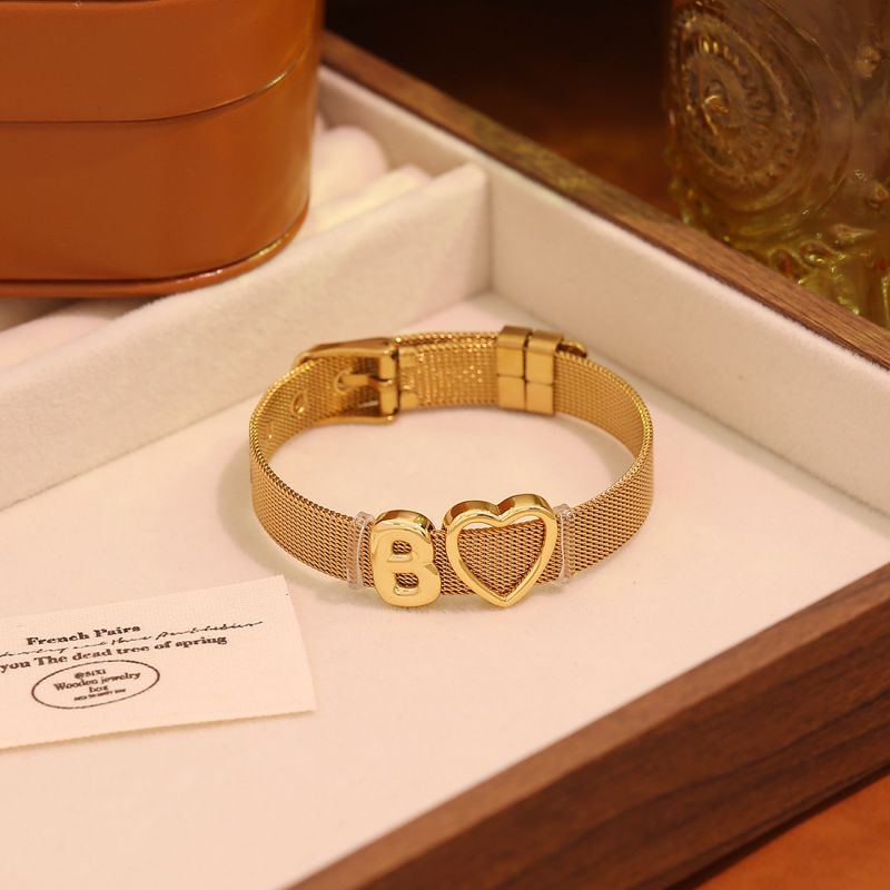 A Stainless Steel 26-letter Heart-shaped Watch Strap Bracelet