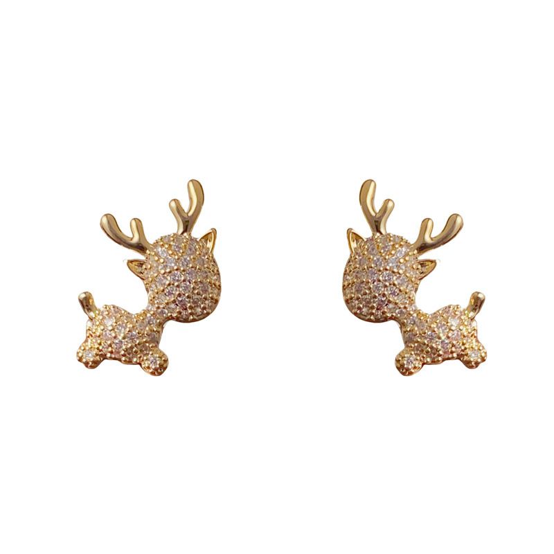 Gold-plated Christmas Deer Earrings With Full Diamonds (thickened Real Gold Plating) Brass And Rhinestone Christmas Deer Earrings