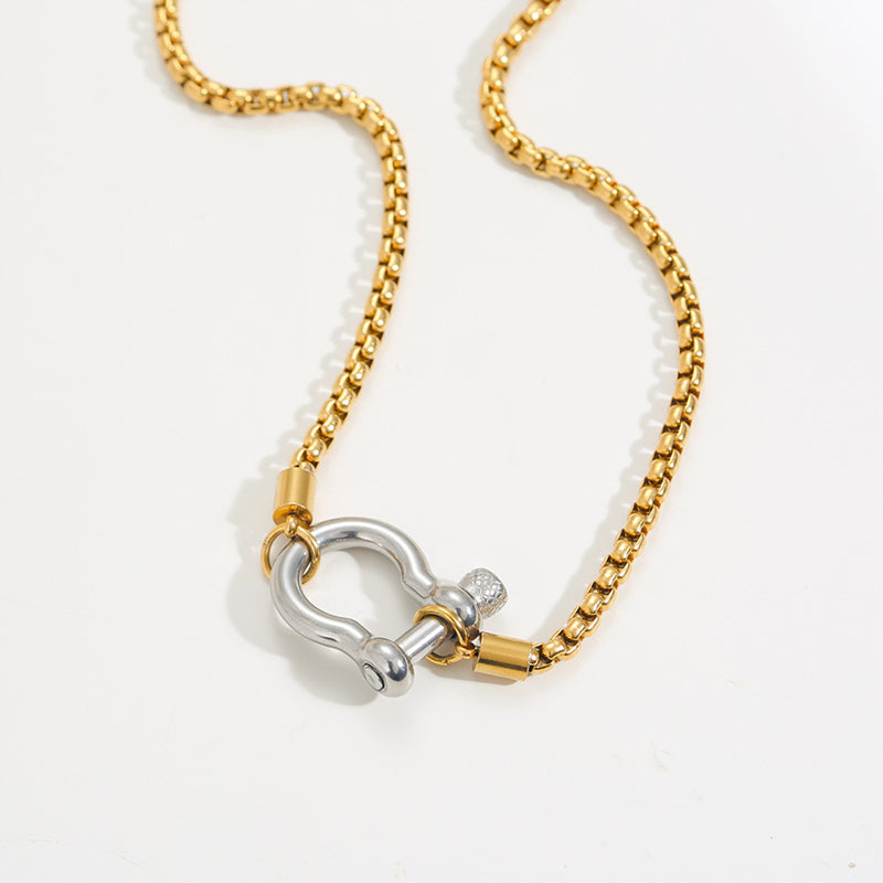 All Gold Stainless Steel Carabiner Necklace