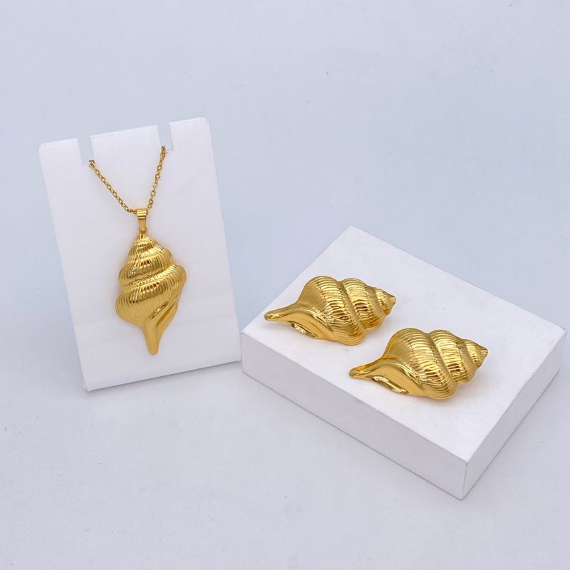 Ocean Series - 04 Titanium Steel Shell Necklace And Earring Set