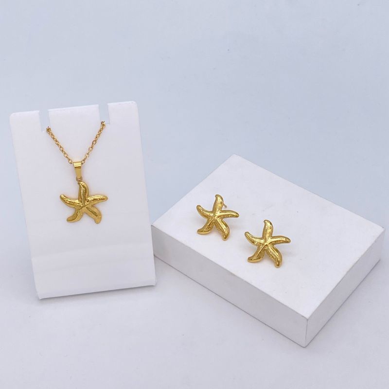 Ocean Series - 04 Titanium Steel Shell Necklace And Earring Set