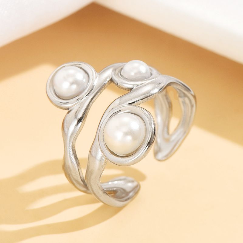 Steel Color Stainless Steel Pearl Irregular Ring