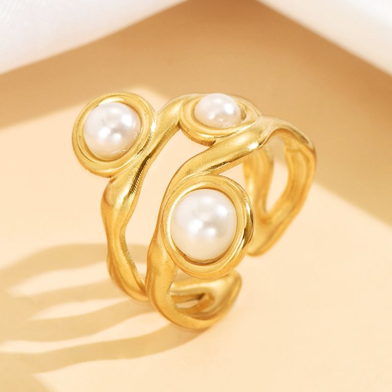 Steel Color Stainless Steel Pearl Irregular Ring