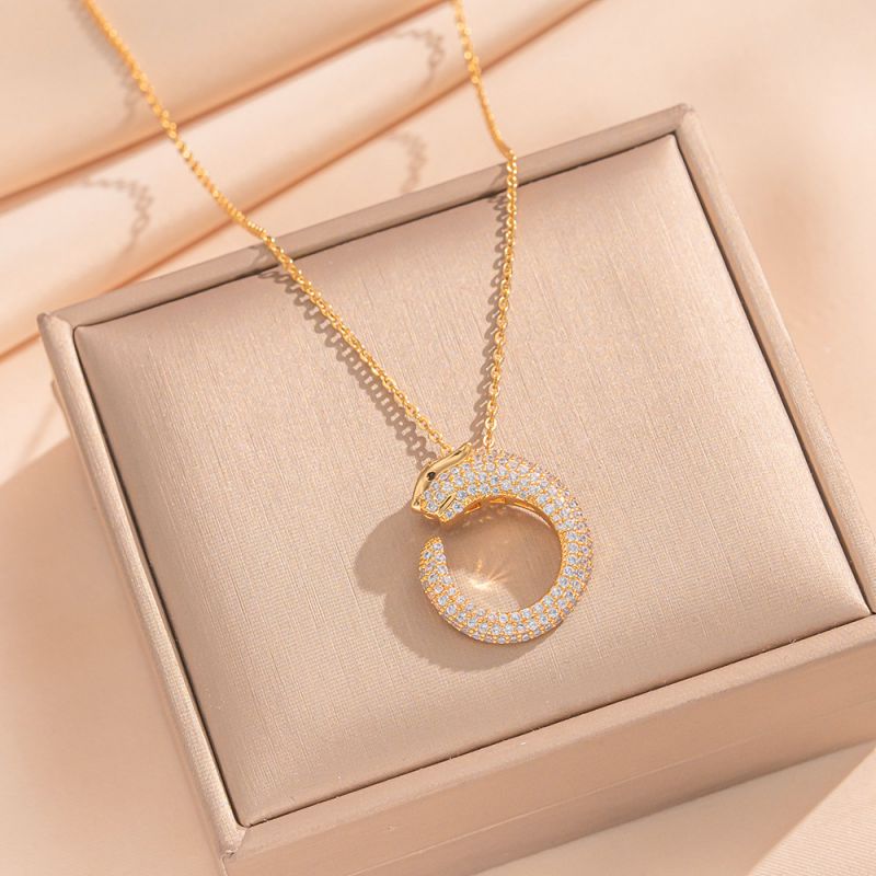 Golden Leopard Set Copper And Diamond-encrusted Leopard Earring And Necklace Set