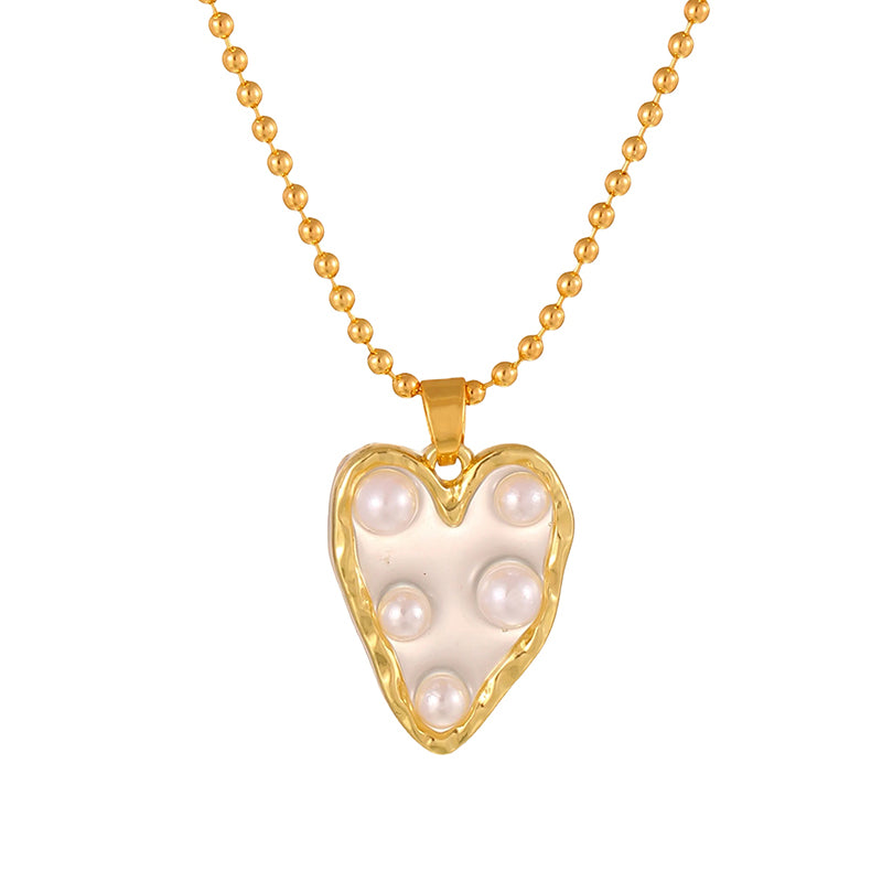 Gold 4 Imitation Pearl Five-pointed Star Brass Necklace