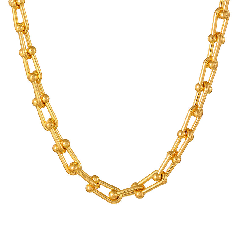 Gold 1 Copper-set Zircon Human Figure Cross Irregular Imitation Pearl Beaded Necklace