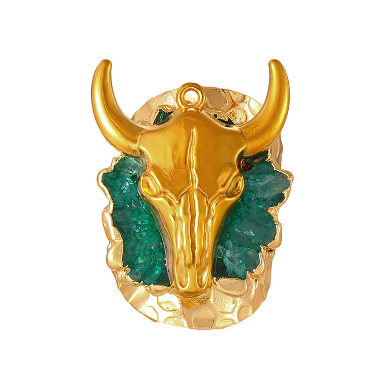 Rose Red Irregular Natural Stone Titanium Steel Bull Head Ring