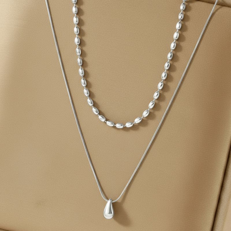 Gold Stainless Steel Teardrop-shaped Double-layer Necklace