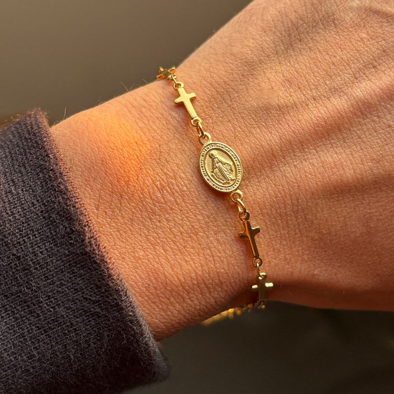 Gold Stainless Steel Portrait Cross Bracelet