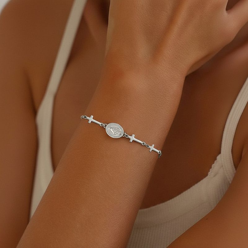 Gold Stainless Steel Portrait Cross Bracelet