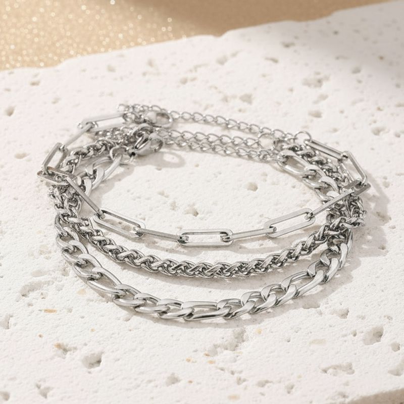 Gold Stainless Steel Multi-layer Chain Bracelet Set