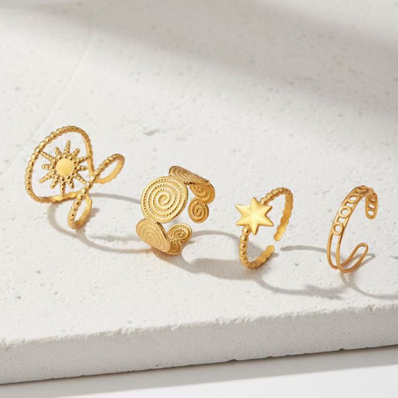 Gold Stainless Steel Hexagonal Ring Set