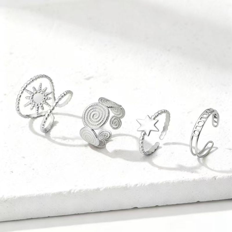 Gold Stainless Steel Hexagonal Ring Set