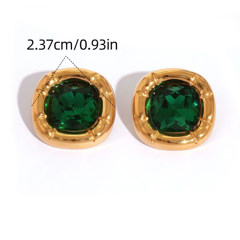 Gold 304 Stainless Steel Diamond-set Square Stud Earrings