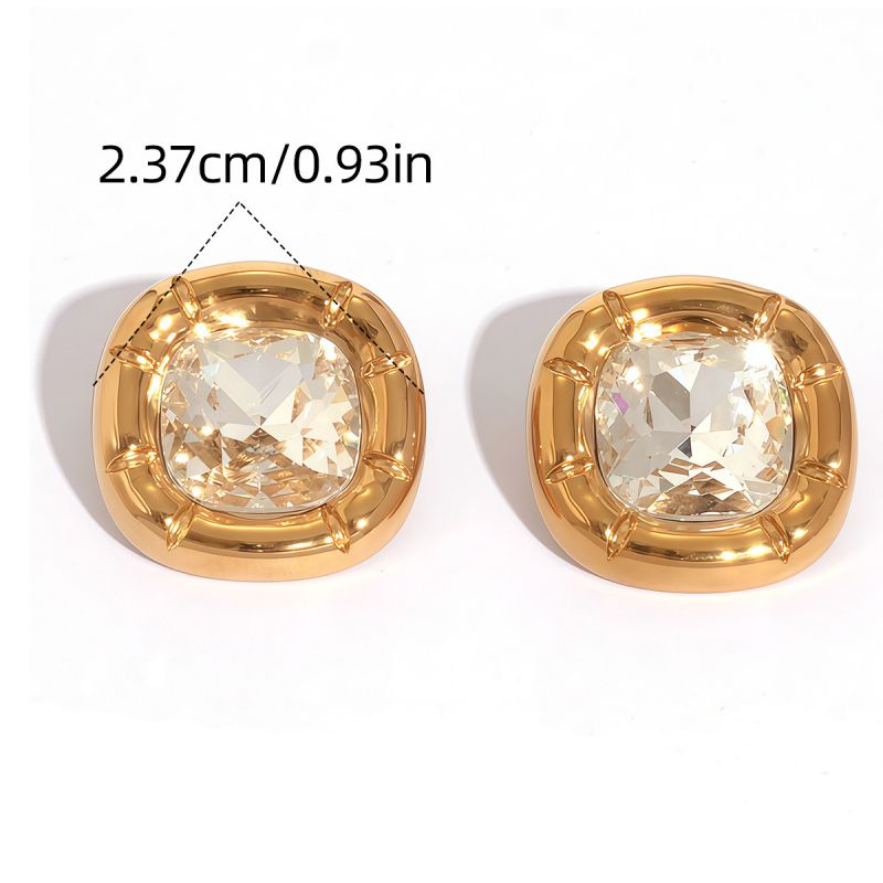 Gold 304 Stainless Steel Diamond-set Square Stud Earrings