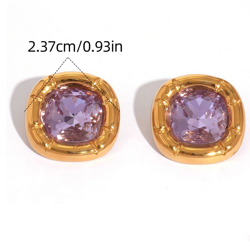 Purple 304 Stainless Steel Diamond-set Square Stud Earrings