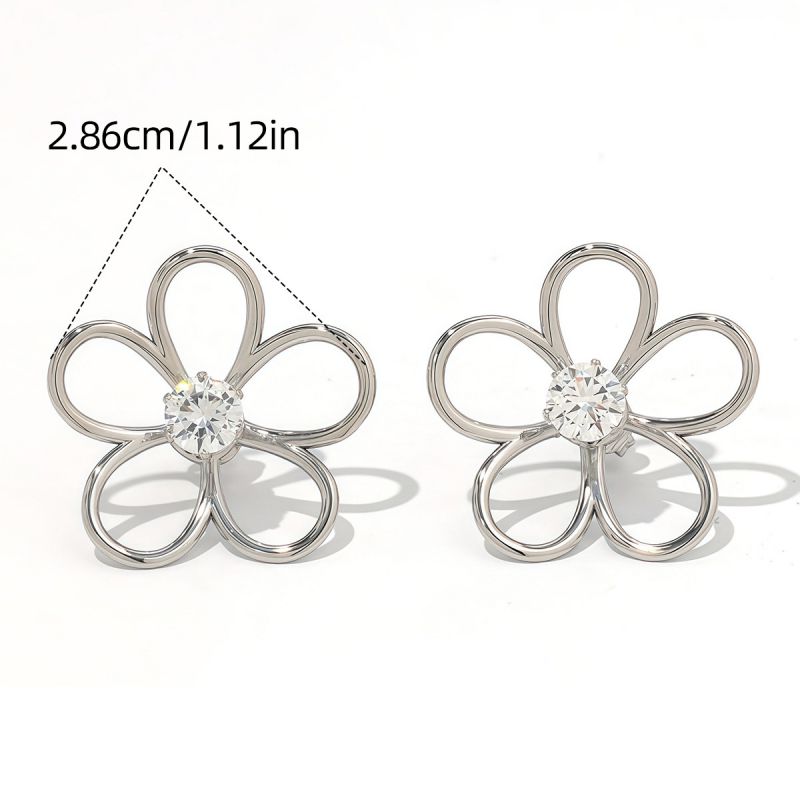 Silver 304 Stainless Steel Diamond-studded Flower Earrings