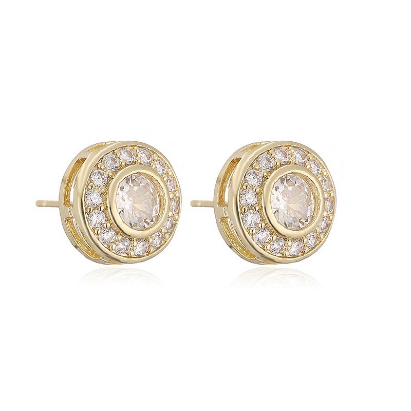 A Pair Of Gold And White Diamond Earrings Brass Round Earrings With Diamonds