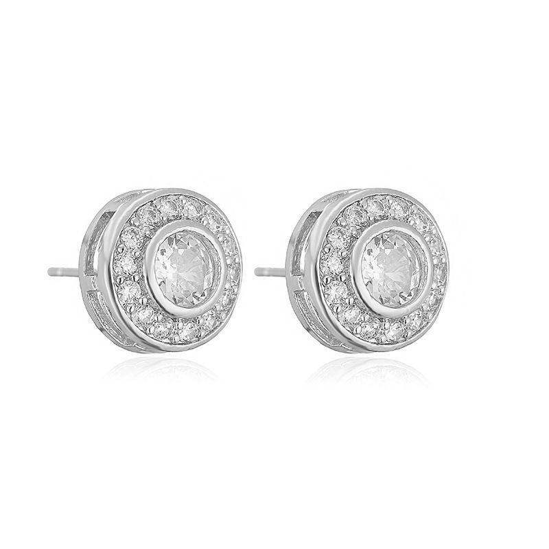 A Pair Of Gold And White Diamond Earrings Brass Round Earrings With Diamonds
