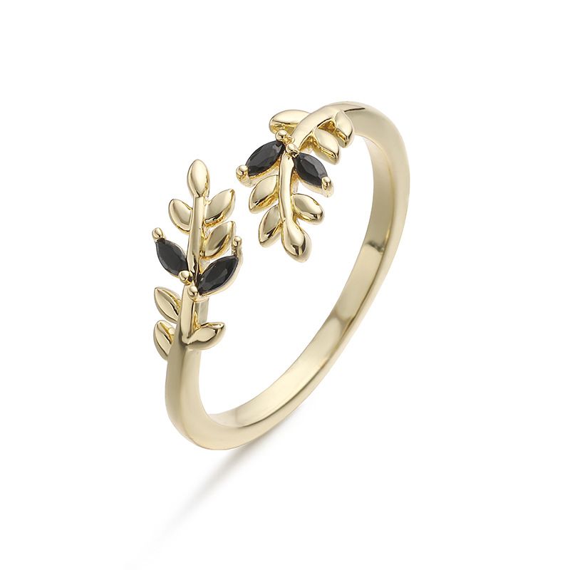 Gold And Blue Diamond Leaf Ring Copper And Diamond-encrusted Leaf Ring