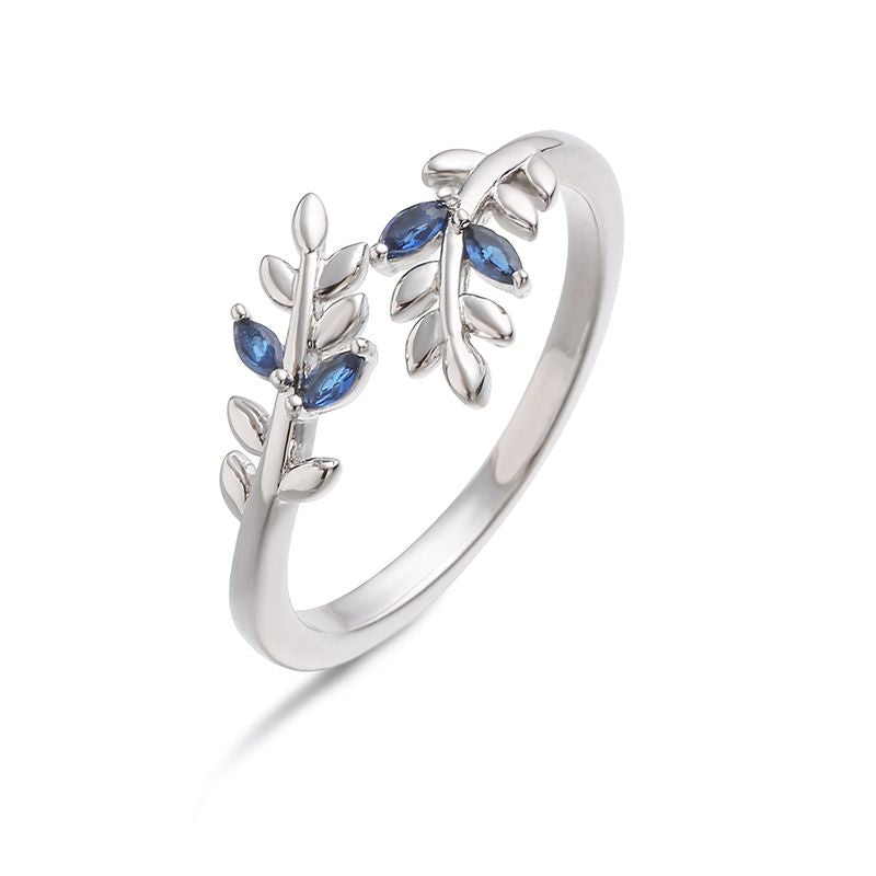 Gold And Blue Diamond Leaf Ring Copper And Diamond-encrusted Leaf Ring