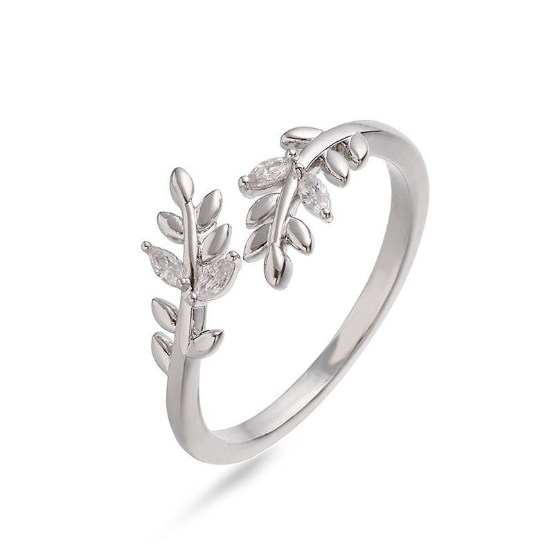 Gold And Blue Diamond Leaf Ring Copper And Diamond-encrusted Leaf Ring