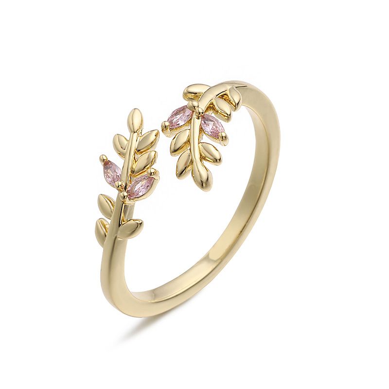 Gold And Blue Diamond Leaf Ring Copper And Diamond-encrusted Leaf Ring